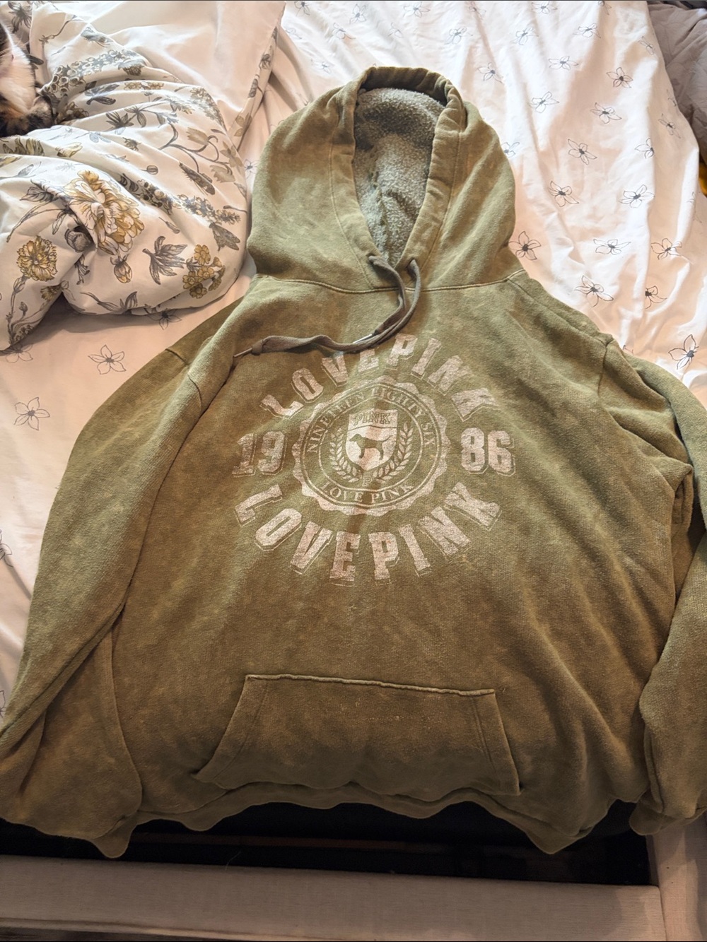 PINK Victoria's Secret Olive Green Crewneck Hoodie